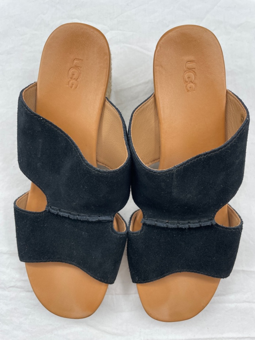 LIKE NEW! UGG Eirene Black Suede Espadrille Wedge Slide Sandals. 9. - Picture 5 of 10